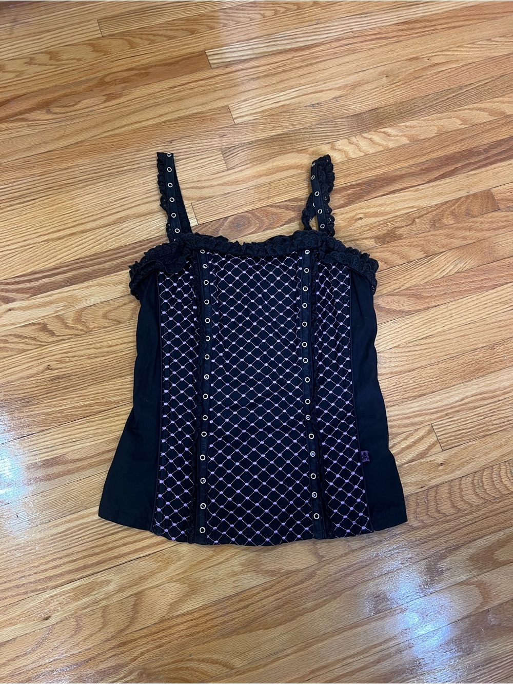 Vintage Tripp NYC Black Sleeveless Camisole with purple Lattice